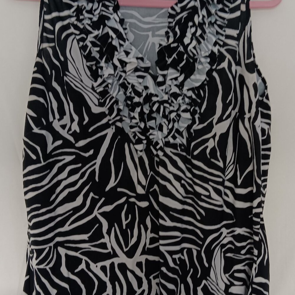 Milano‎ Women's Black and White Blouse ruffled neckline size XL